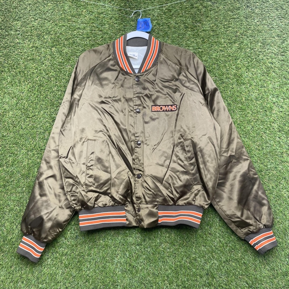 Vintage Cleveland Browns Jacket Mens XL Brown NFL Football Satin Chalk Line 80s